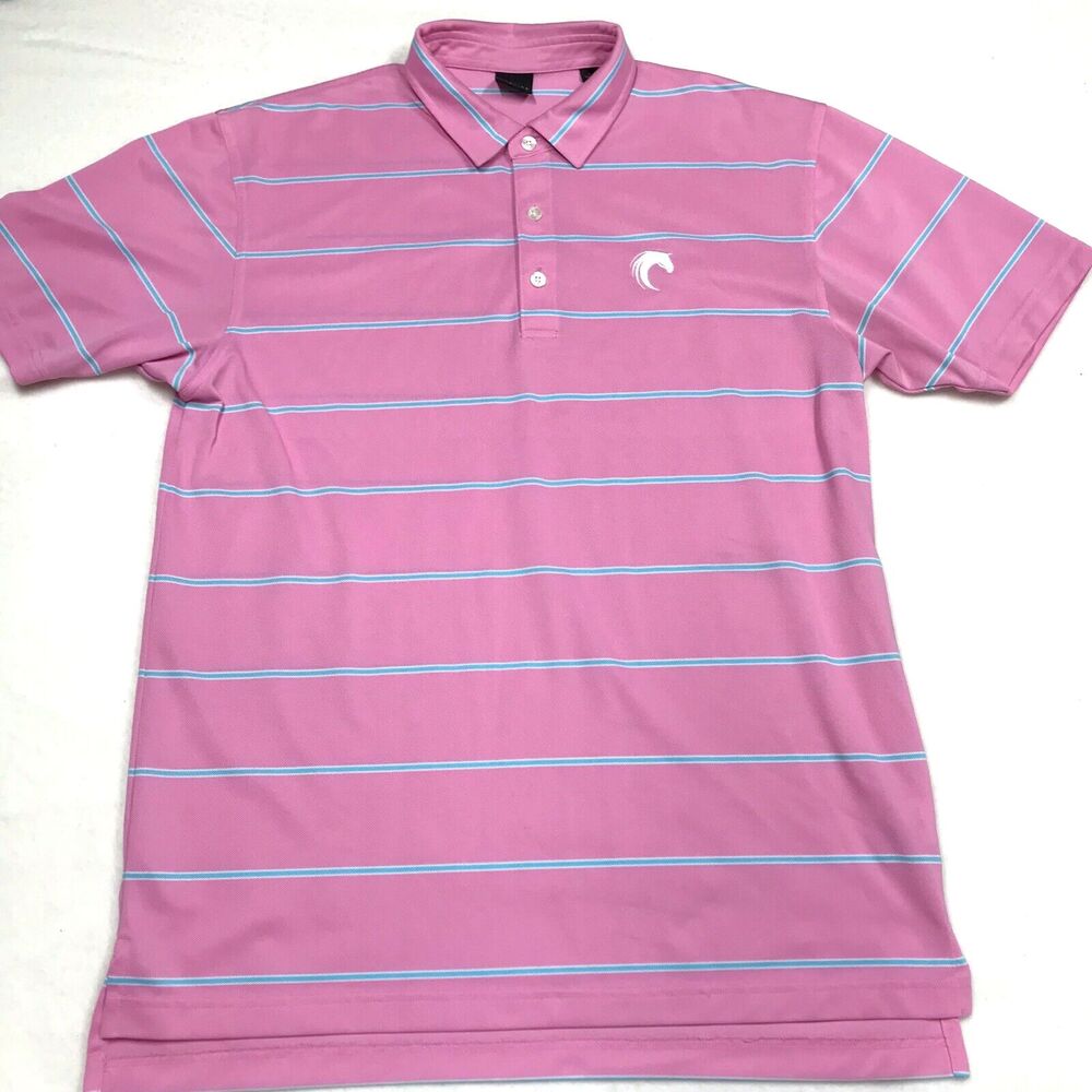 DUNNING Polo Golf Shirt Men L Pink Striped Performance Athleisure Sport Pique